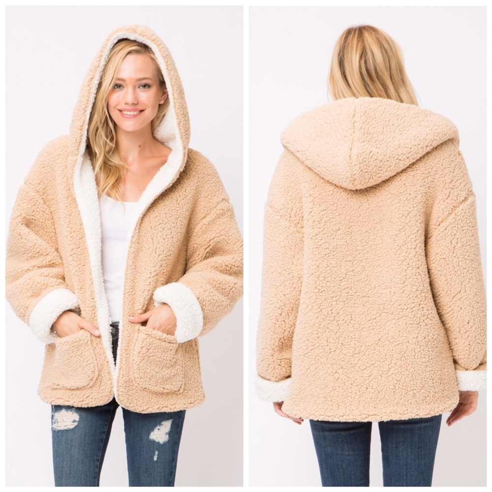 ❤️ SALE 1HR! Soft Reversible Sherpa Jacket Hoodie - Picture 6 of 7